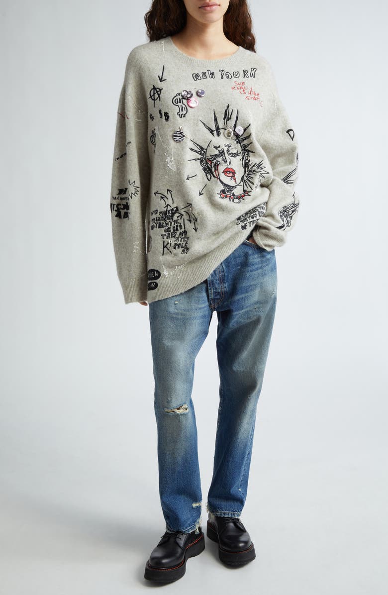 R13 Oversize Embroidered Sweater, Alternate, color,