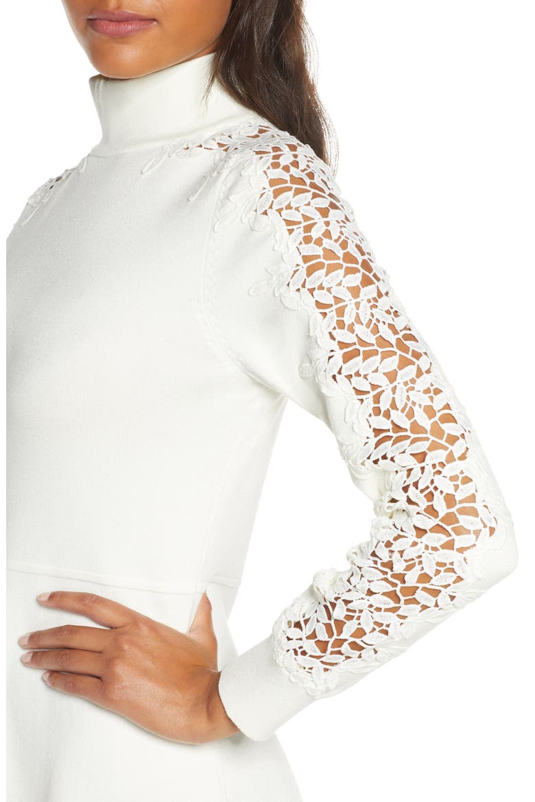 Mock Neck Fit & Flare Long Sleeve Sweater Dress, Alternate, color, IVORY