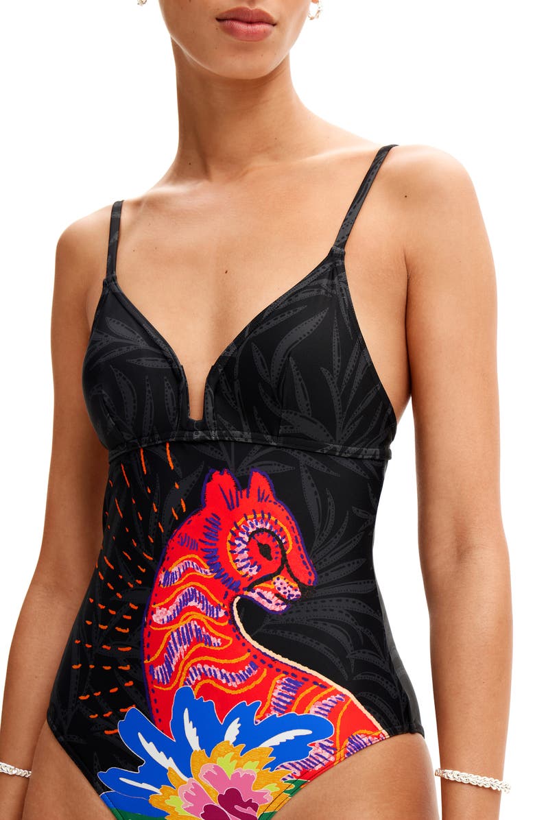 Desigual Panther One-Piece Swimsuit, Alternate, color,