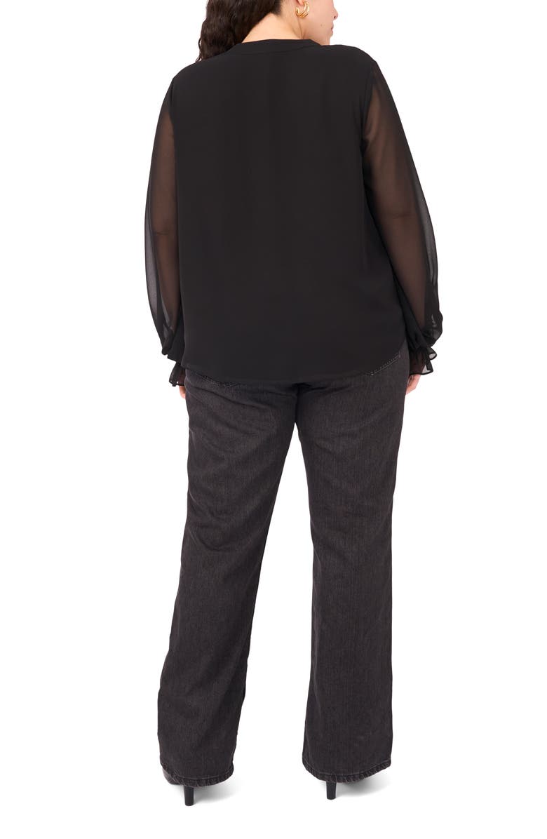 Vince Camuto Split Neck Sheer Long Sleeve Chiffon Top, Alternate, color, Rich Black