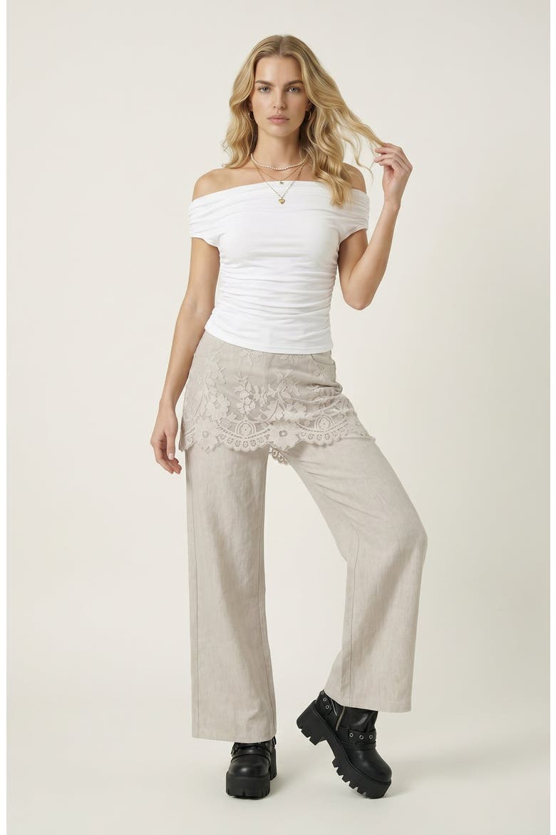 High Waist Lace Embroidered Straight Pants, Alternate, color, Gray