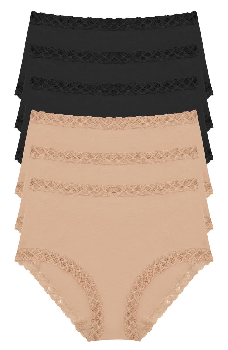 Natori Bliss Supima Cotton Full Brief 6-Pack, Main, color, Black/Blck/Blck/Cafe/Cafe/Cafe