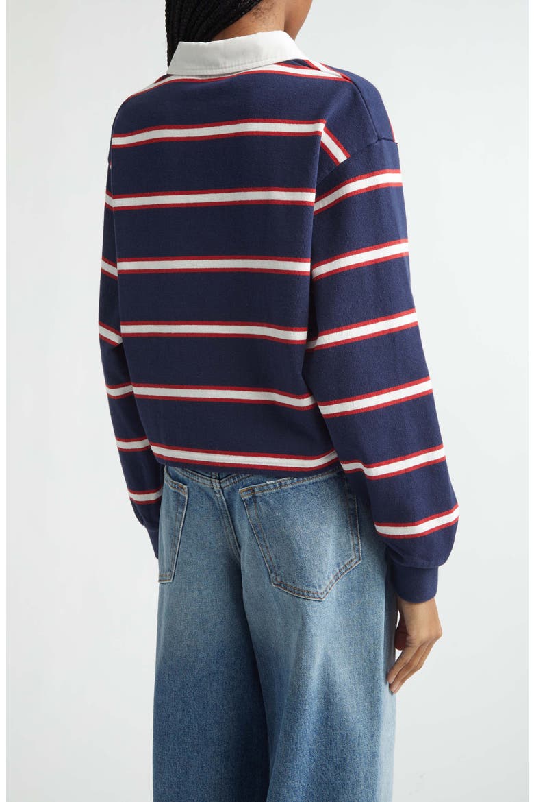 Nautical Embroidered Stripe Crop Rugby Polo, Alternate, color, DARK NAVY/ WHITE/ RUBY