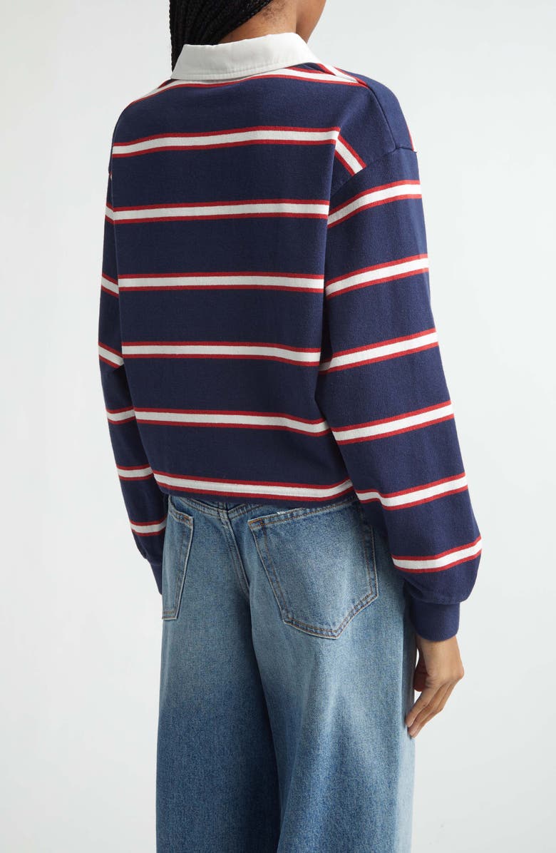 Sporty & Rich Nautical Embroidered Stripe Crop Rugby Polo, Alternate, color, Dark Navy/ White/ Ruby