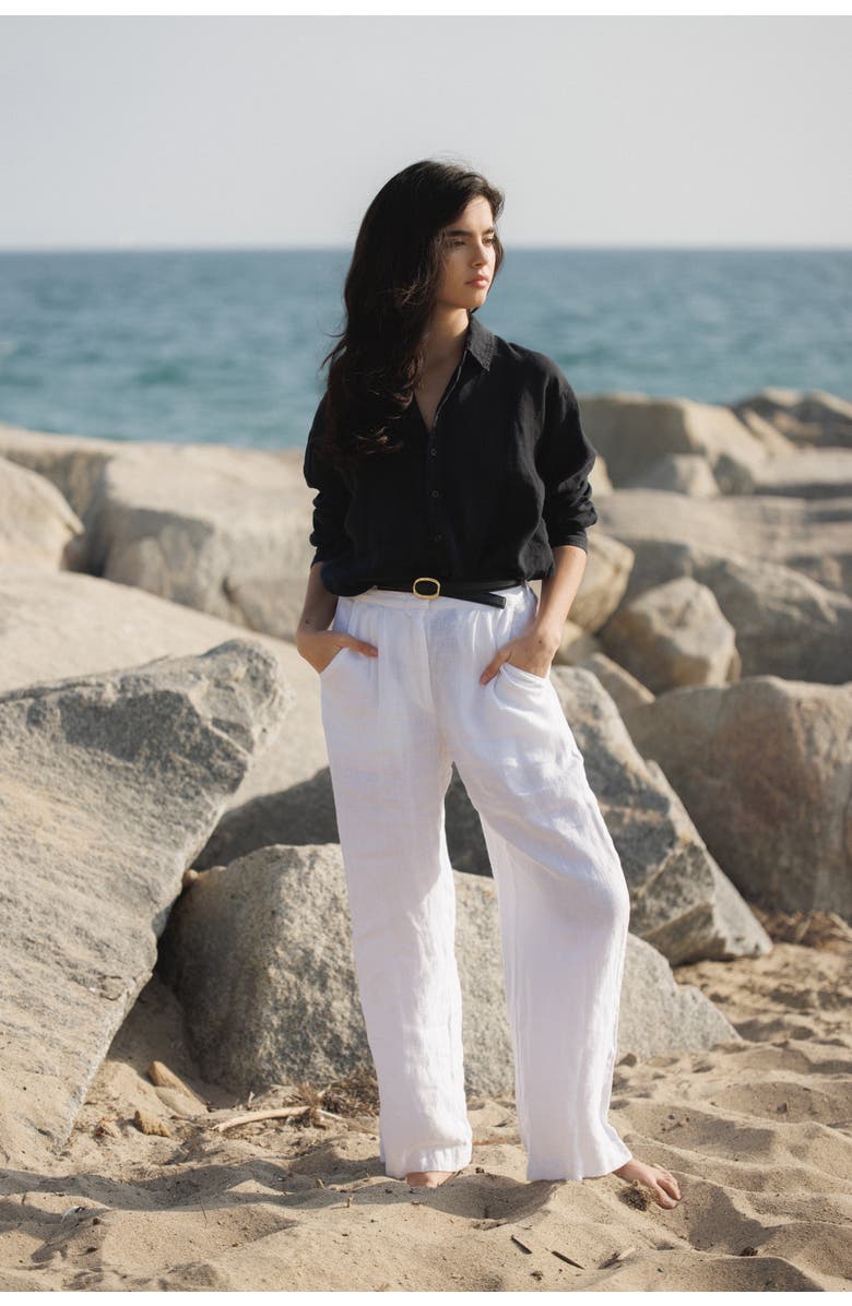 VIR VITA Cecile Oversized Linen Shirt, Alternate, color, Black