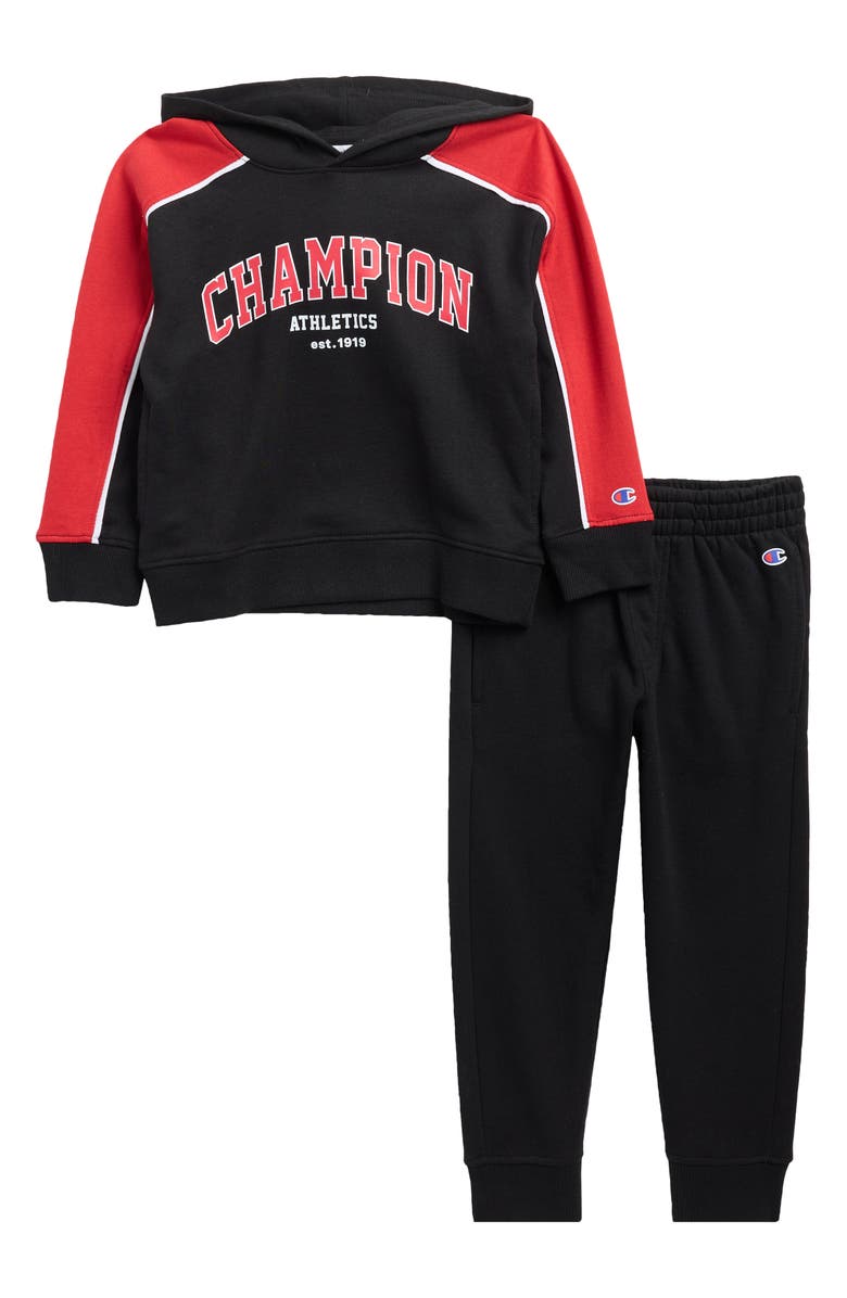 Champion Kids' Colorblocked Graphic Hoodie & Joggers Set, Main, color, Black