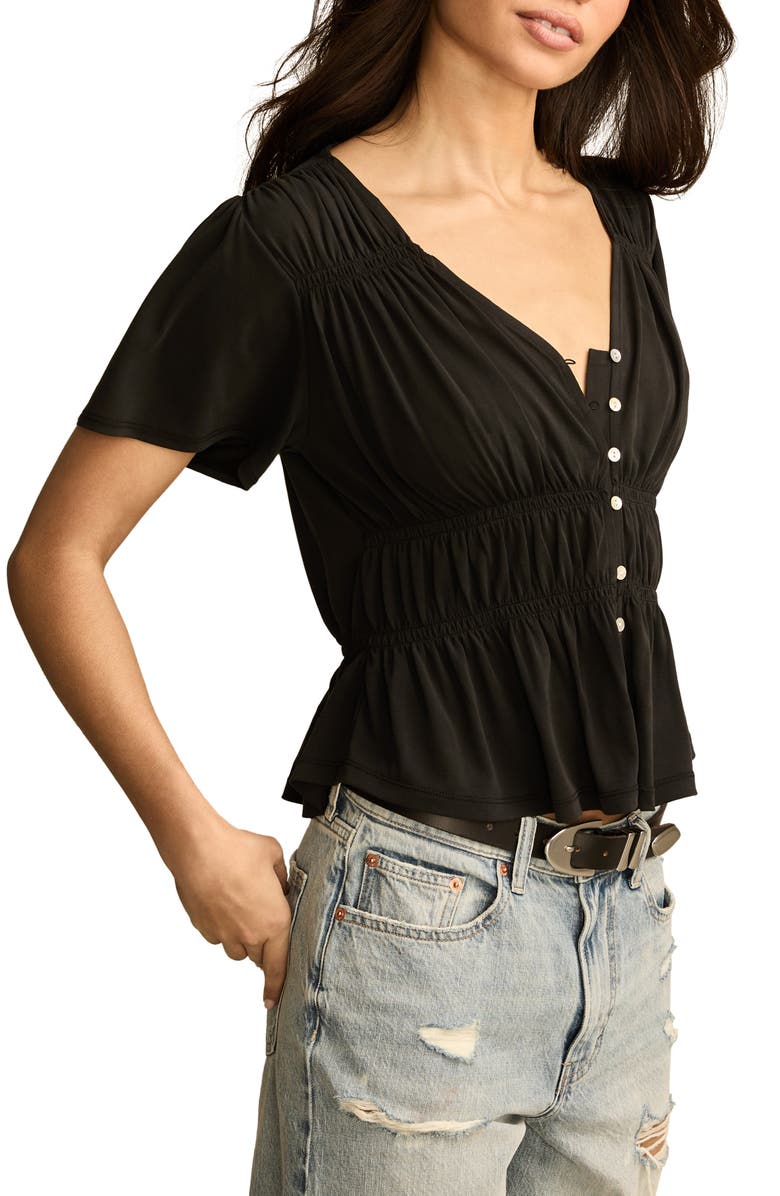 Lucky Brand Sandwashed Shirred Button-Up Shirt, Alternate, color, 