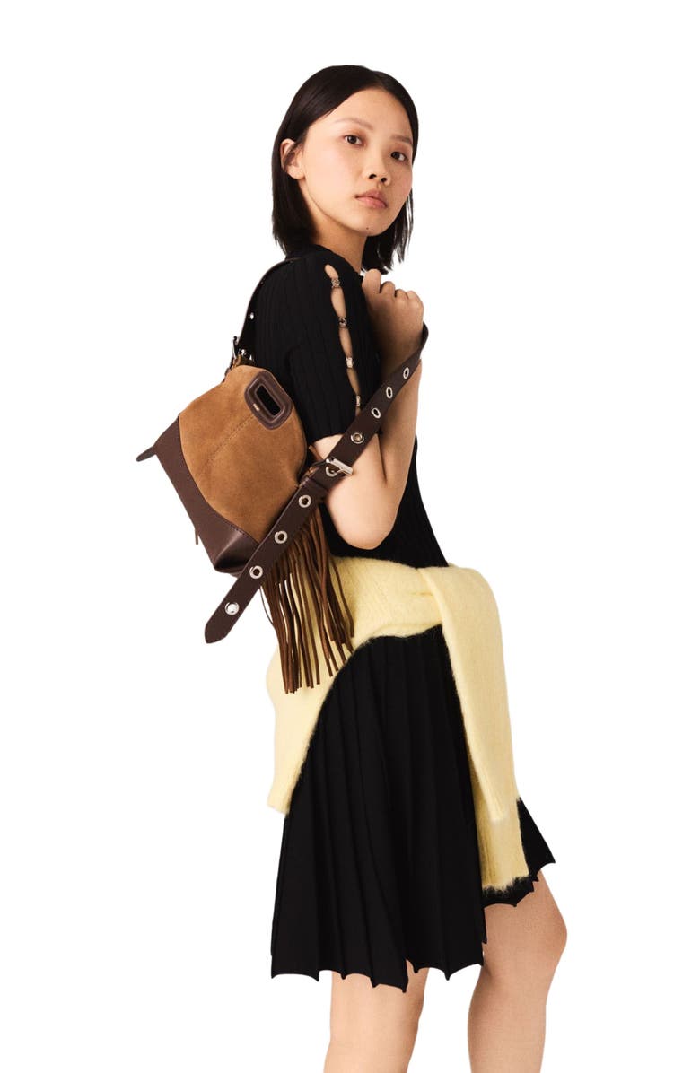 maje Mini knit dress, Alternate, color, Black