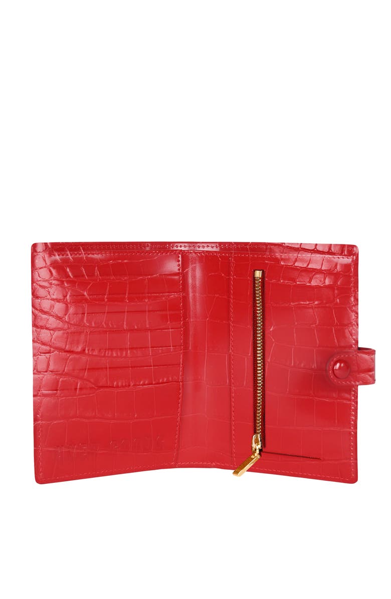 HYER GOODS Upcycled Leather Passport Wallet with Zipper Coin Pocket, Alternate, color, Bright Red Croco