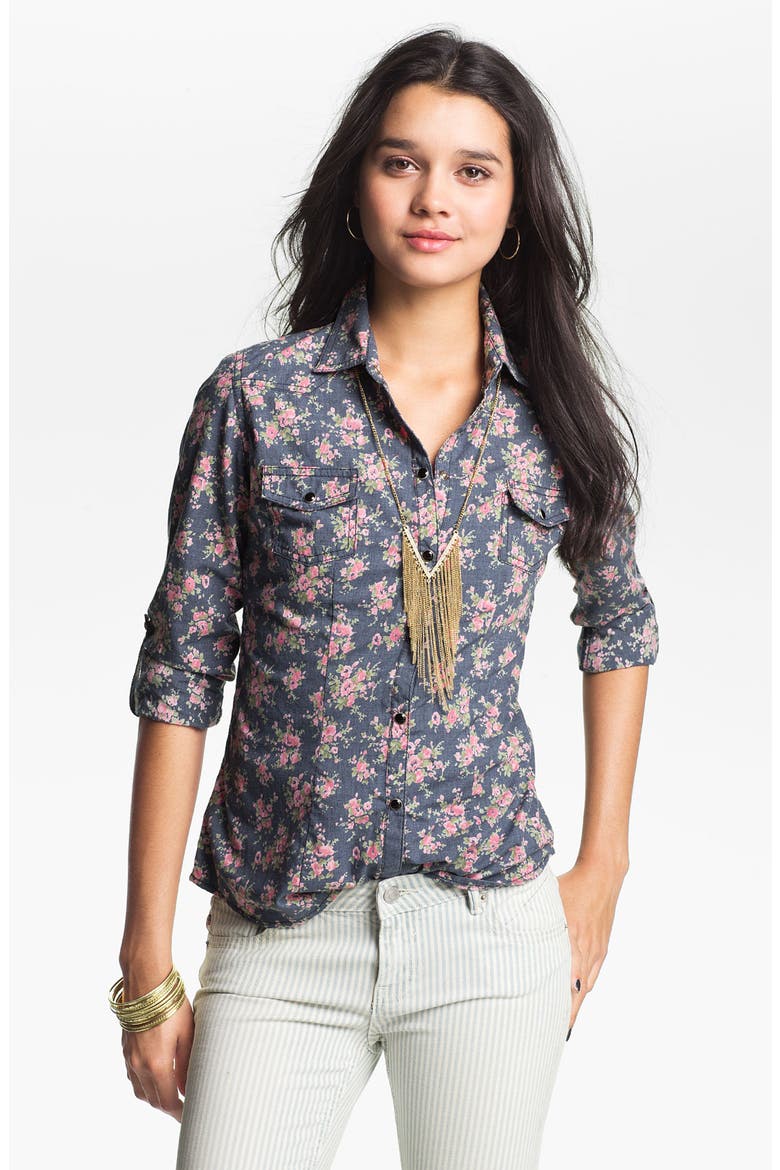 Floral Chambray Shirt, Main, color, DENIM ROSE