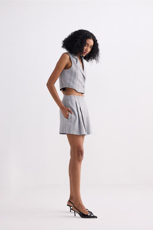 Reistor Cropped Cotton Tweed Vest Set In Steel Breeze