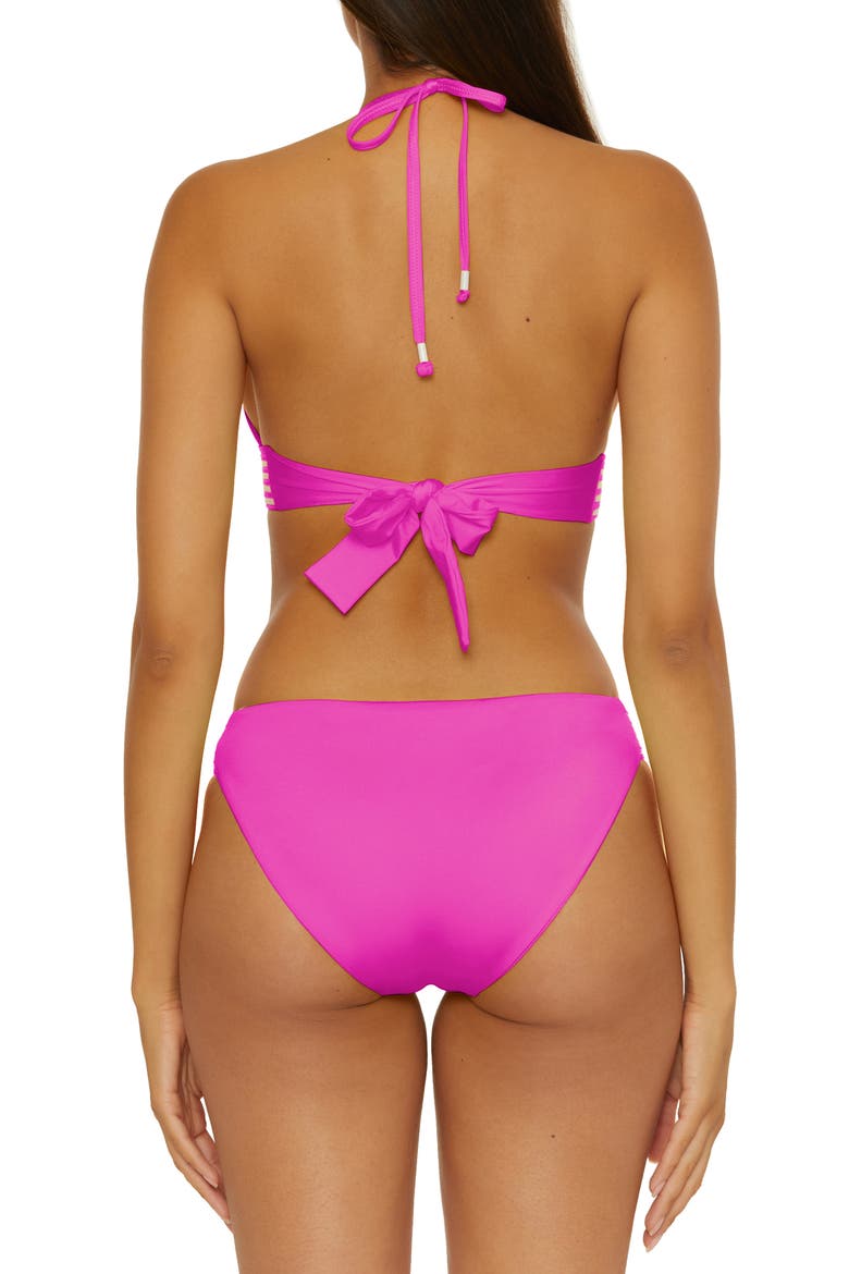 Monaco Pleated Halter Bikini Top, Alternate, color, PEONY