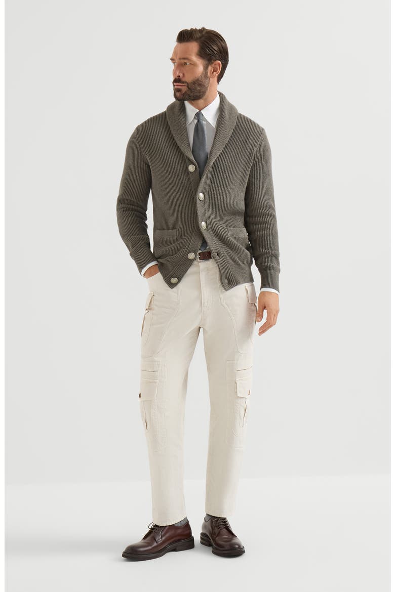 Malfilé cotton English rib cardigan, Alternate, color, Military