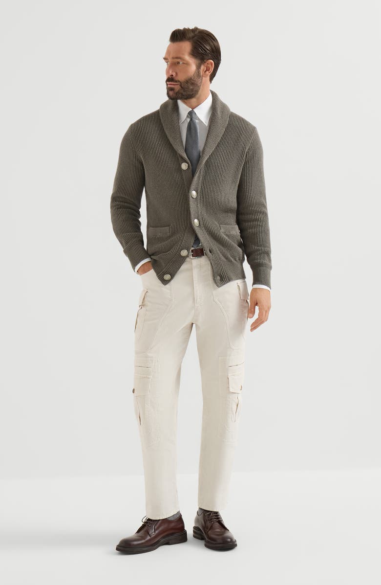 Brunello Cucinelli Malfilé cotton English rib cardigan, Alternate, color, Military