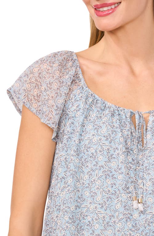 Cece Floral Flutter Sleeve Yoryu Top In Blue