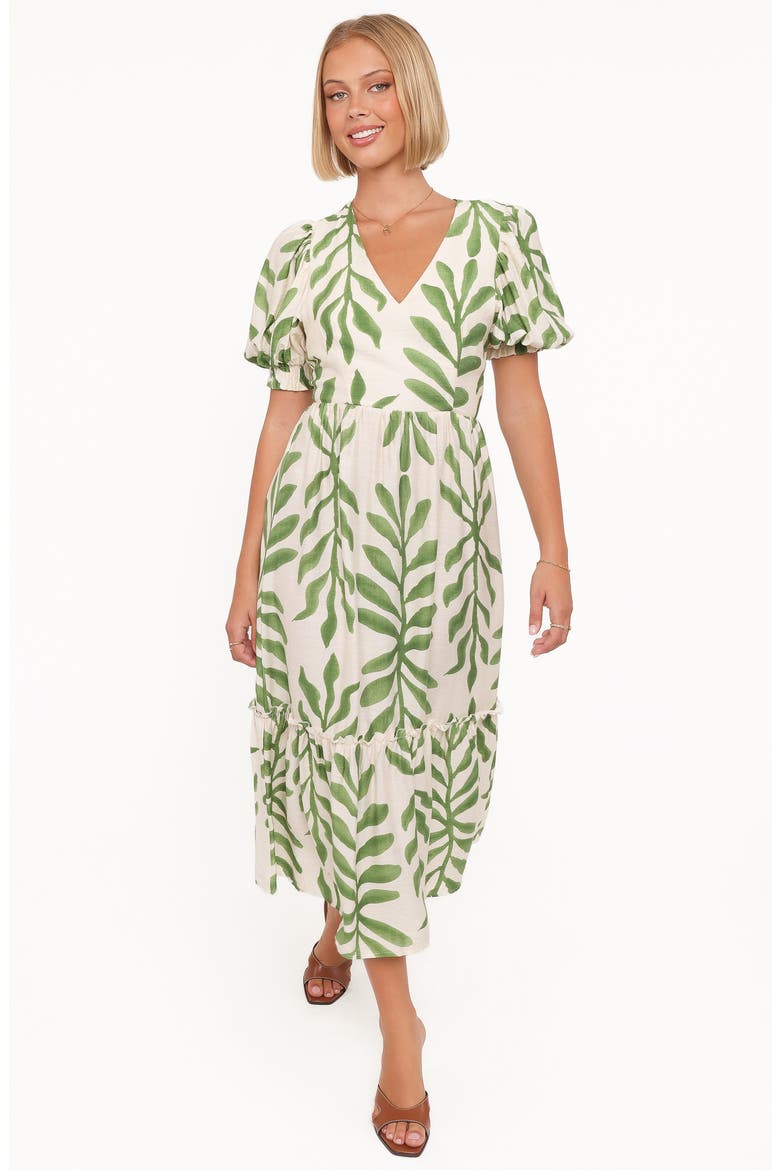 Steele Puff Sleeve Tiered Midi Dress, Alternate, color, GREEN PALM