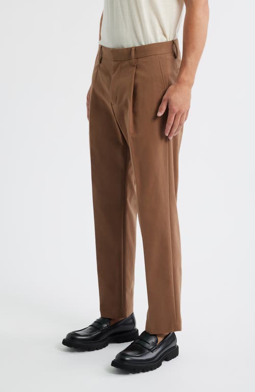 Open Edit Silk Straight Leg Pants In Brown