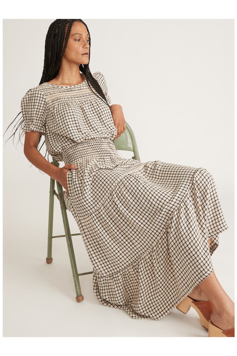 Chloe Windowpane Smocked Maxi Skirt, Alternate, color, PARCHMENT