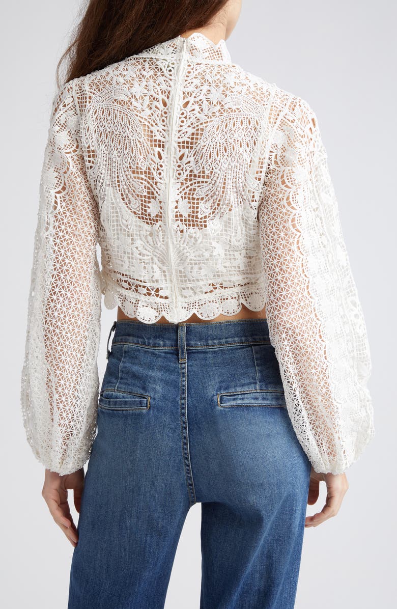 FARM Rio Guipure Long Sleeve Crop Top, Alternate, color,