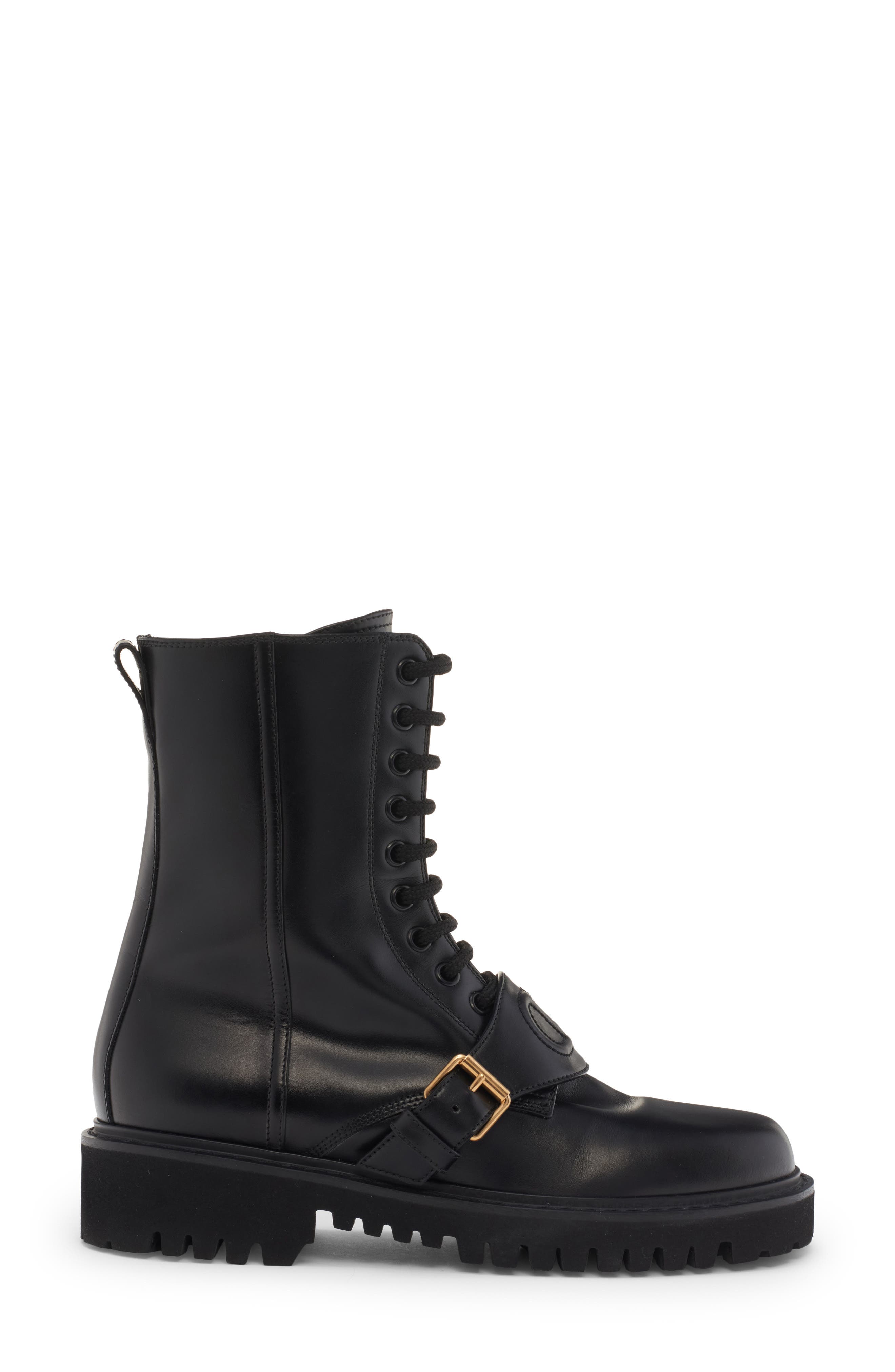 VLOGO Leather Combat Boot, Alternate, color, BLACK