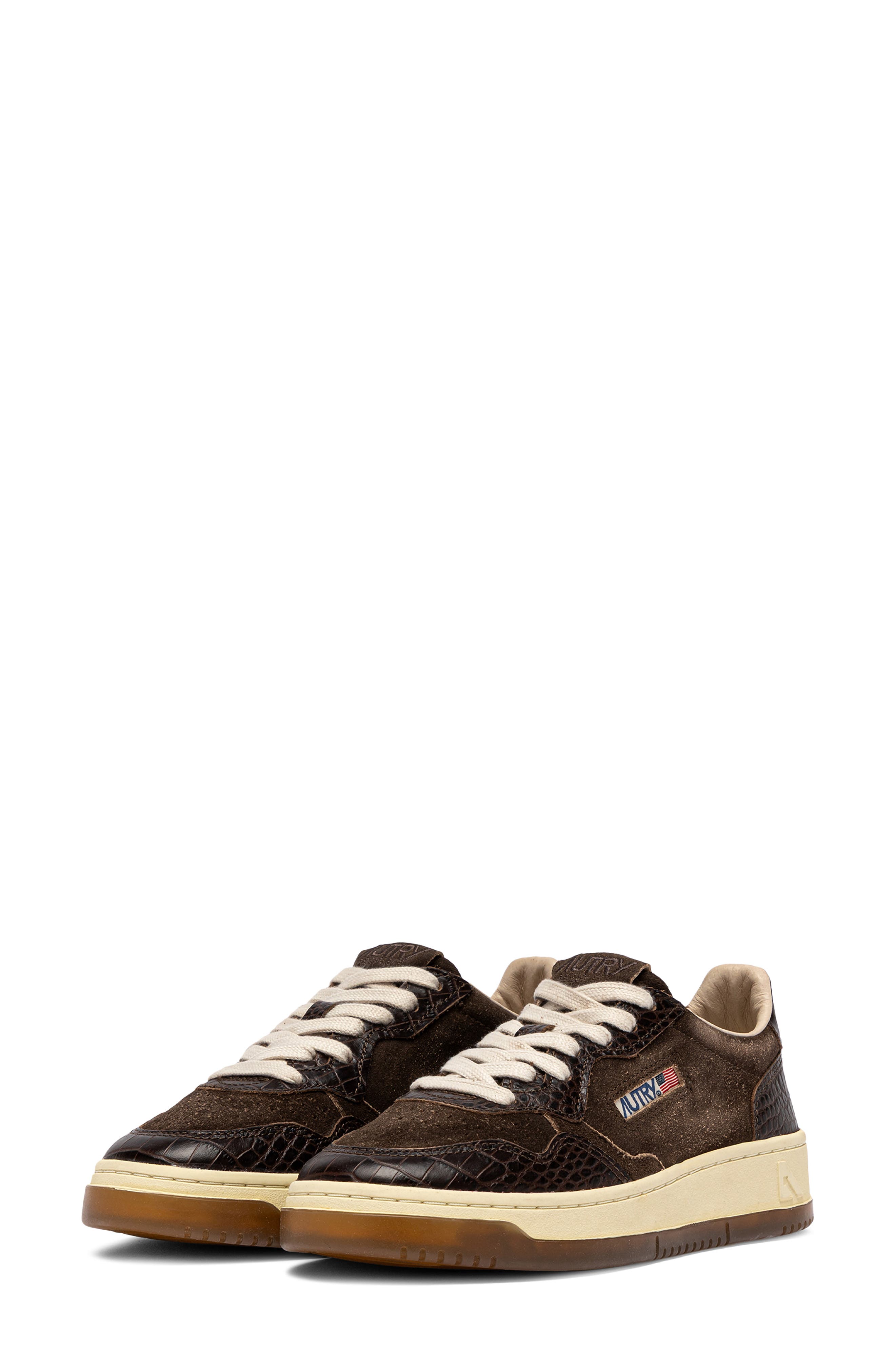 Medalist Low Croc Embossed Leather Sneaker, Alternate, color, MUSTANG/ BROWN