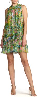 Mac Duggal Sleeveless High Neck Printed Mesh Mini Dress