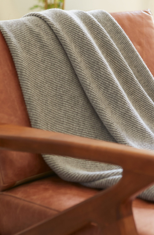 Italic Vallon Ribbed Cashmere Throw Blanket In Heather Grey