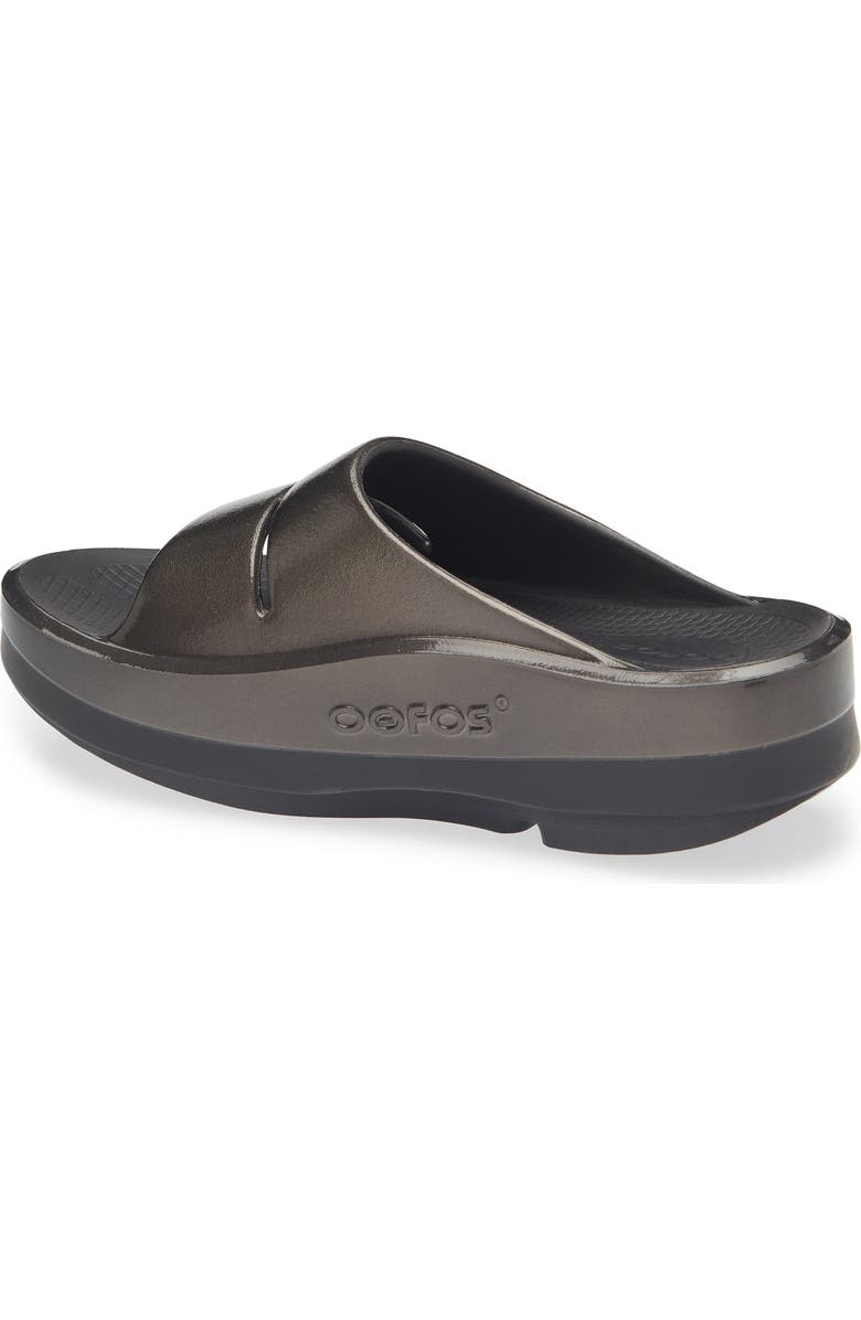 Oofos OOmega OOahh Slide Sandal, Alternate, color, Black/ Titanium Mirror