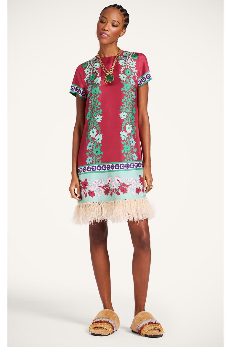 Mini Swing Dress With Feathers Placée, Main, color, Regalia Placée Red
