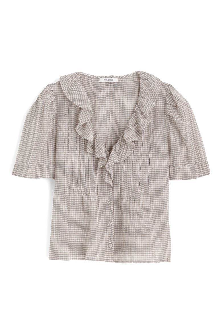 Ruffle Pintuck Top, Alternate, color, GAUZY COTTON CHECK