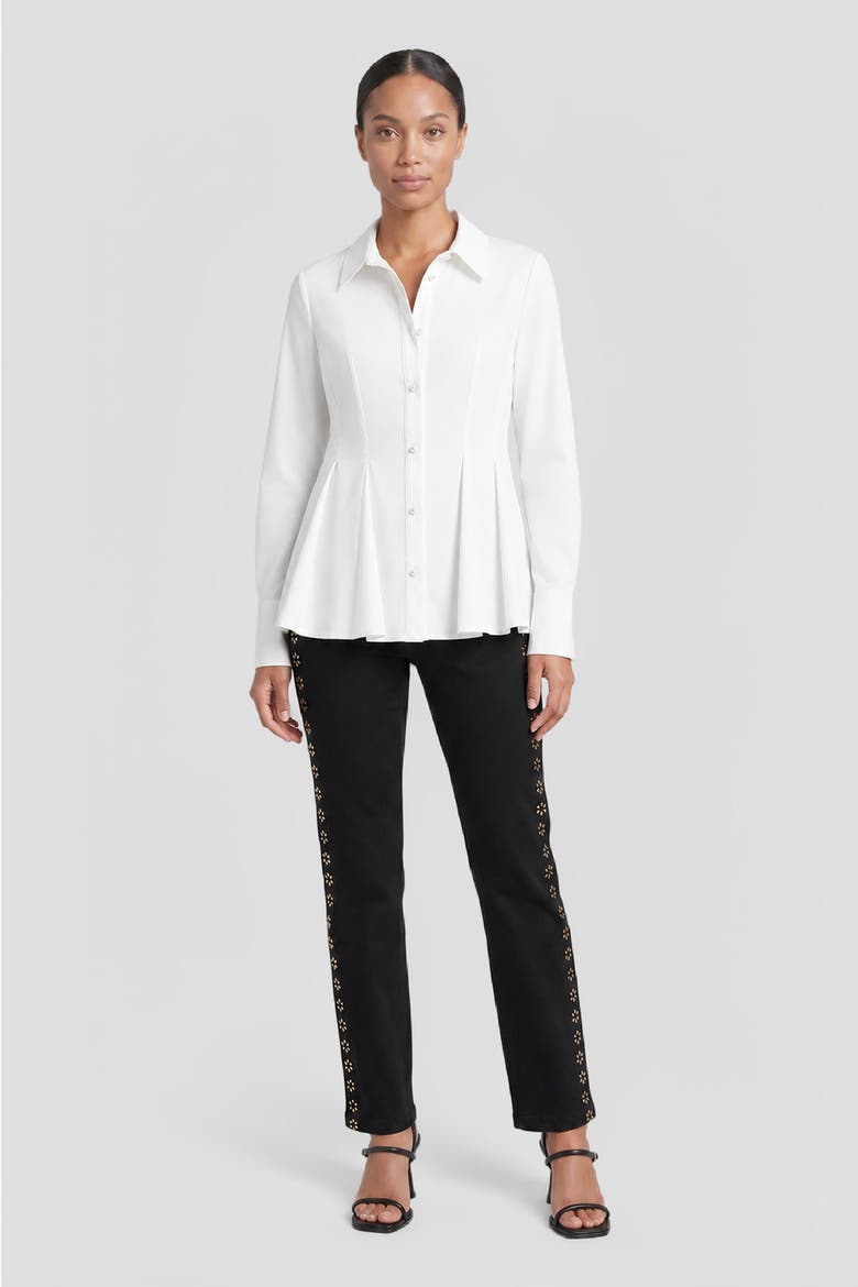 x Anna Marie Peplum Stretch Cotton Blouse, Alternate, color, White