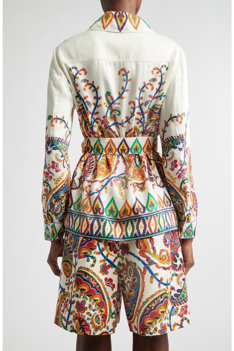 Paisley Border Belted Safari Jacket, Alternate, color, PRINT ON WHITE BASE