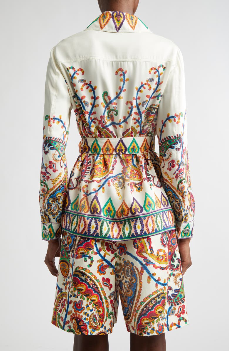 Etro Paisley Border Belted Safari Jacket, Alternate, color, Print On White Base