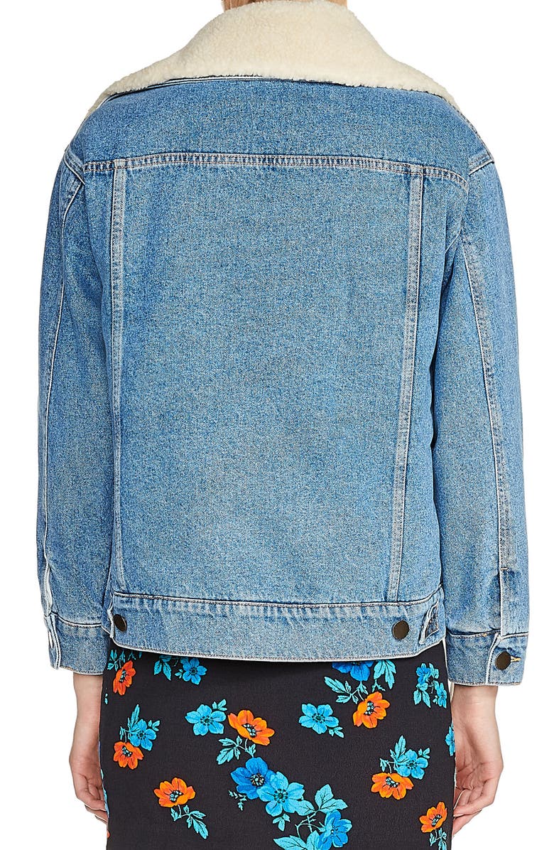 maje Faux Shearling Lined Denim Jacket, Alternate, color, 