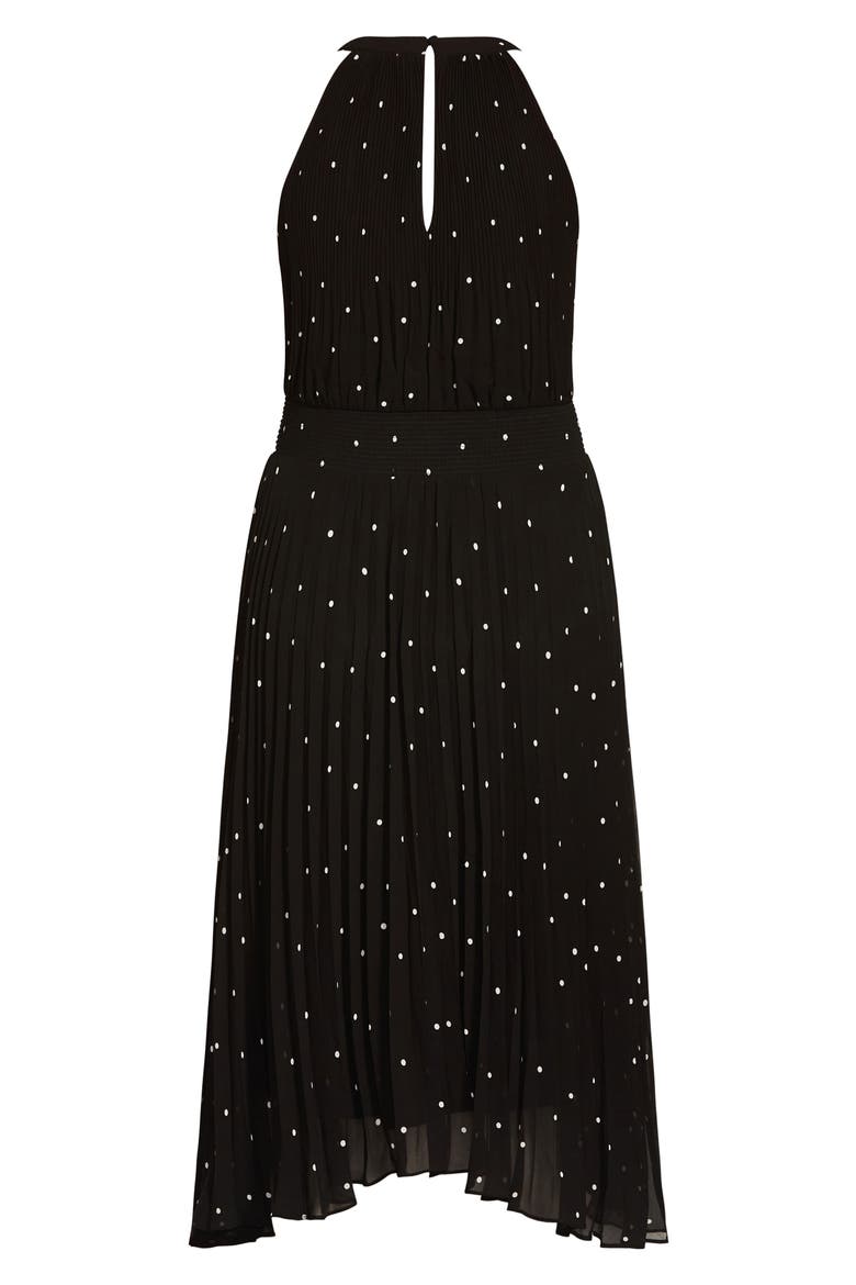 Pleated Spot Midi Dress, Alternate, color, POLKA DOT
