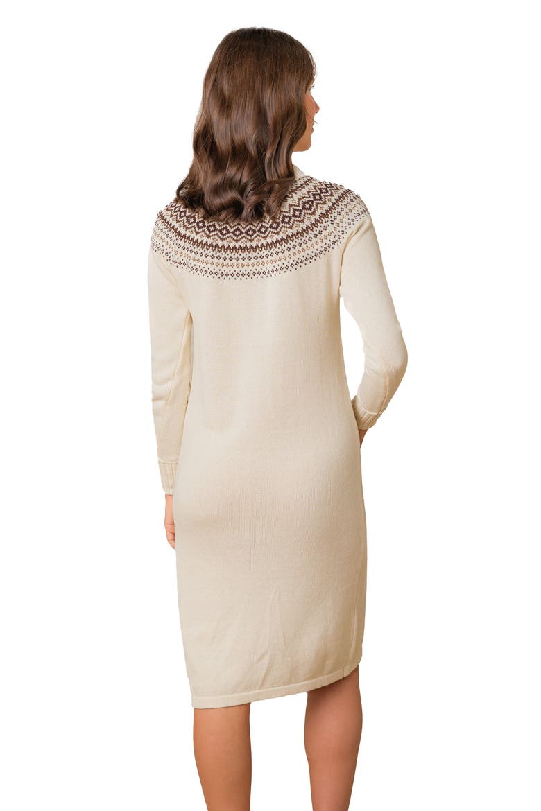 Organic Long Sleeve Turtleneck Intarsia Sweater Dress, Alternate, color, Ivory Fireside Fair Isle