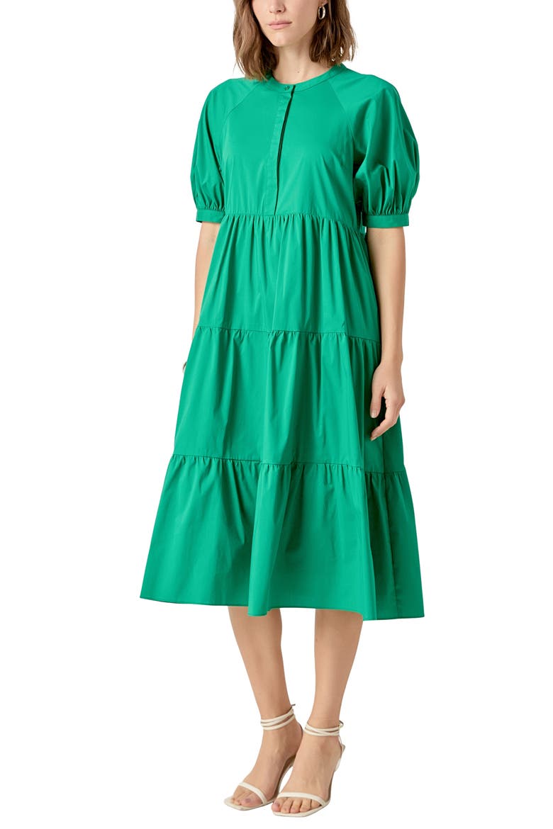 Puff Sleeve Dress, Alternate, color, KELLY GREEN