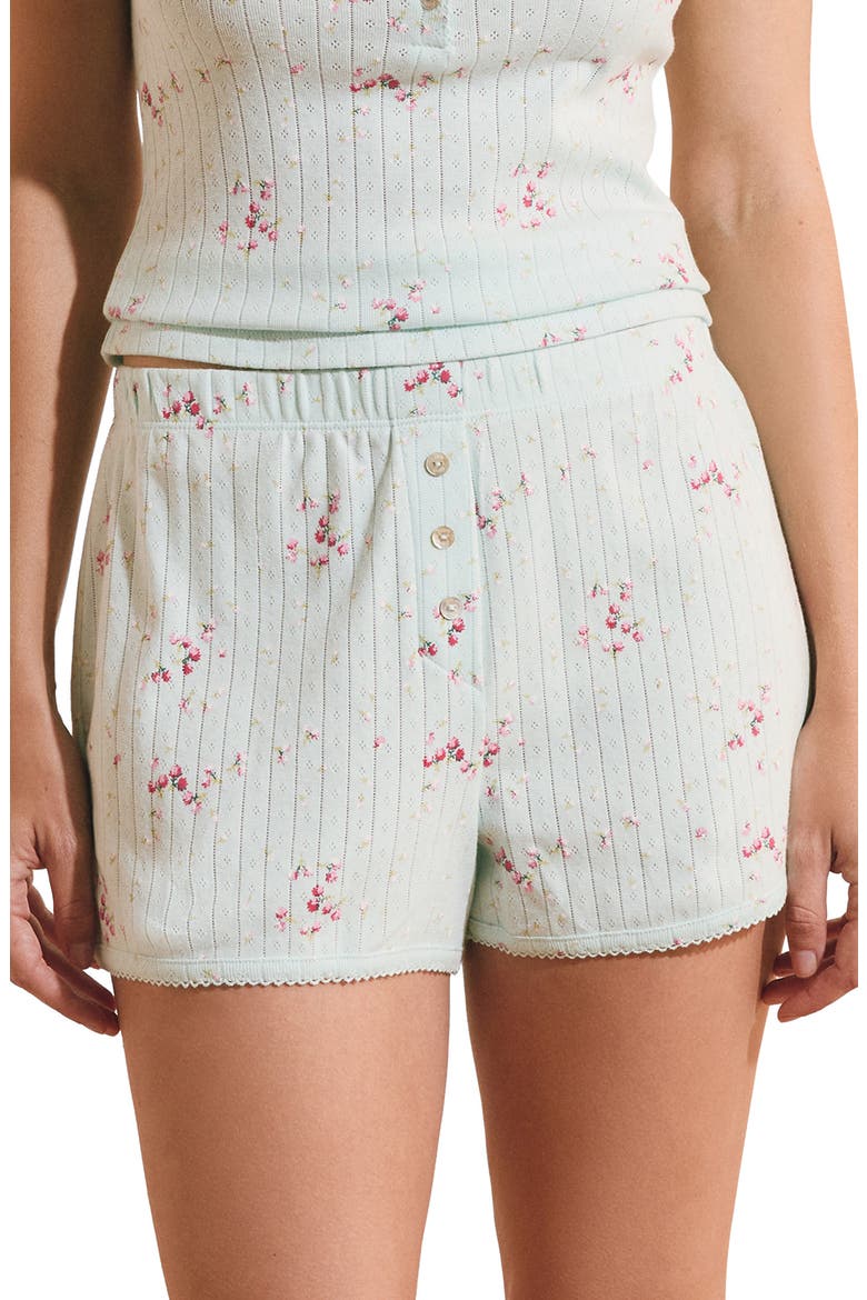 Katell Pointelle Cotton Pajama Shorts, Main, color, BLUE GREEN