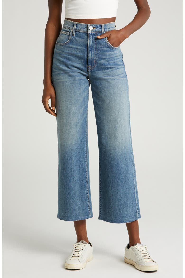 Grace Raw Hem High Waist Crop Wide Leg Jeans, Main, color, BLUE BIRD