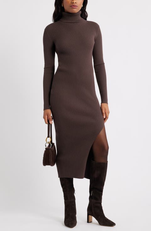 Rib Long Sleeve Turtleneck Sweater Dress