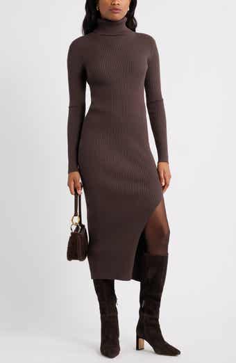Open Edit Rib Long Sleeve Turtleneck Sweater Dress