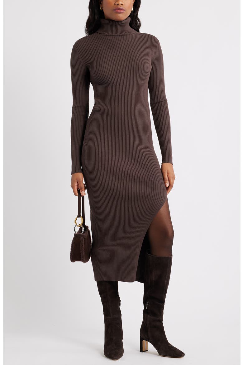 open edit rib long sleeve turtleneck sweater dress Rib Long Sleeve Turtleneck Sweater Dress