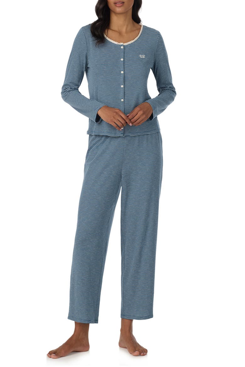 Striped Long Sleeve Pajamas, Alternate, color, DKBL/ STP