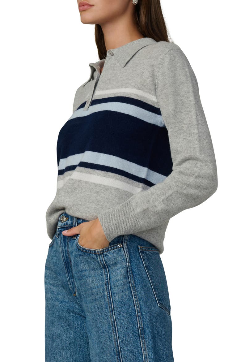 Stripe Cashmere Polo Sweater, Alternate, color, HEATHER GREY