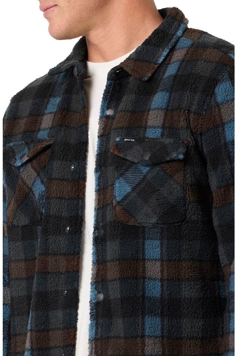 Glacier Plaid High Pile Fleece Shirt Jacket, Alternate, color, DARK SHADOW