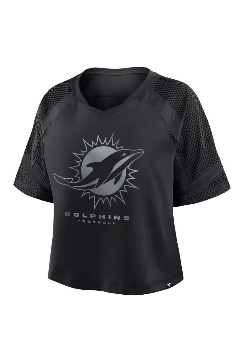 Women's Fanatics Miami Dolphins Oversized Raglan V-Neck Blackout Fashion Jersey, Alternate, color, Black