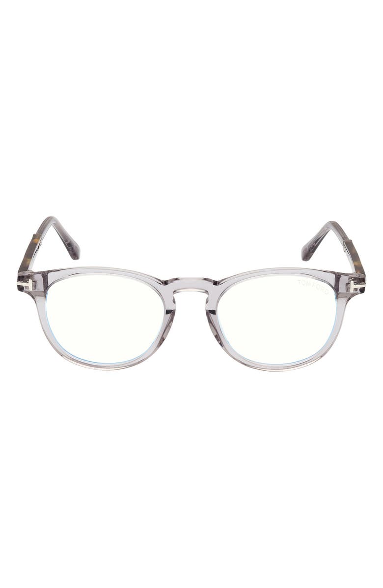 TOM FORD 49mm Round Blue Light Blocking Optical Glasses, Main, color, Smoke Grey Palladium