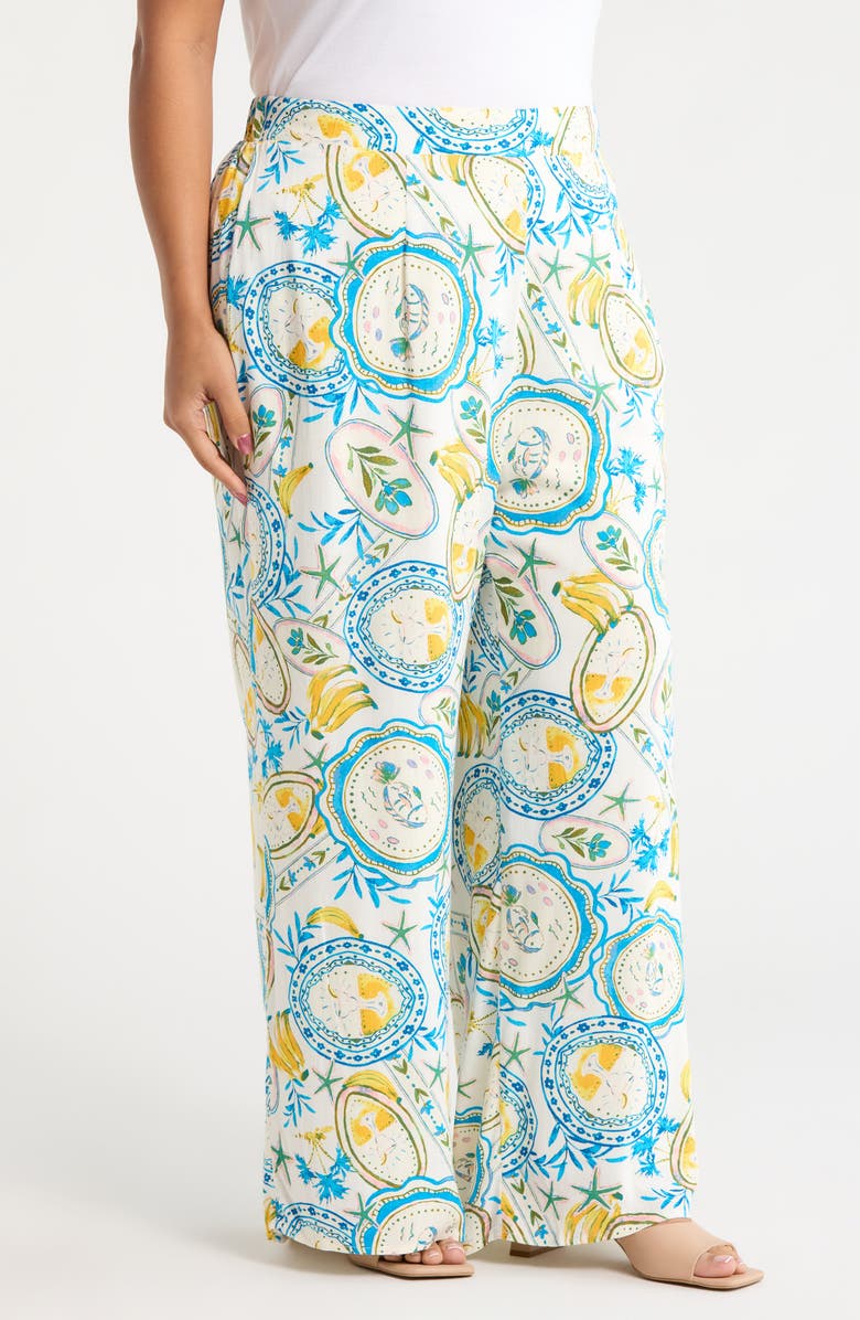 SUGARLIPS Harvest Island Elena Wide Leg Pants, Alternate, color, White-Blue-Yellow