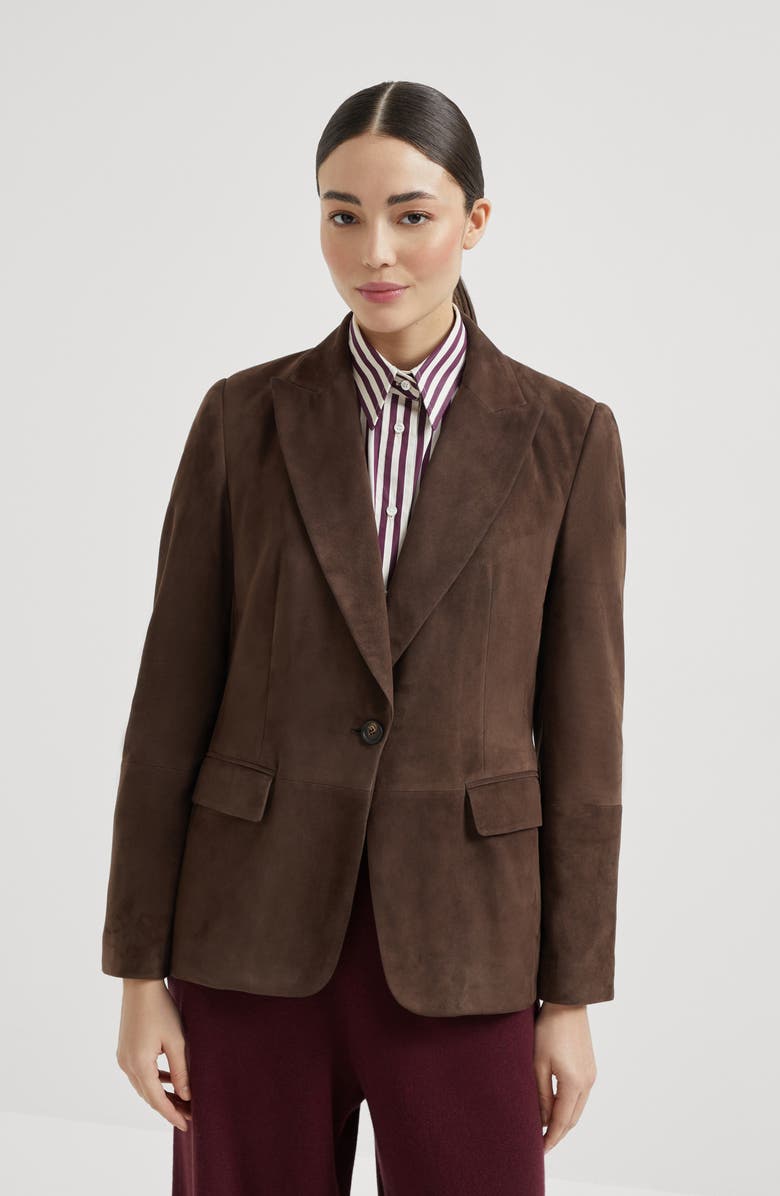 Brunello Cucinelli Suede blazer, Alternate, color, Rust Brown