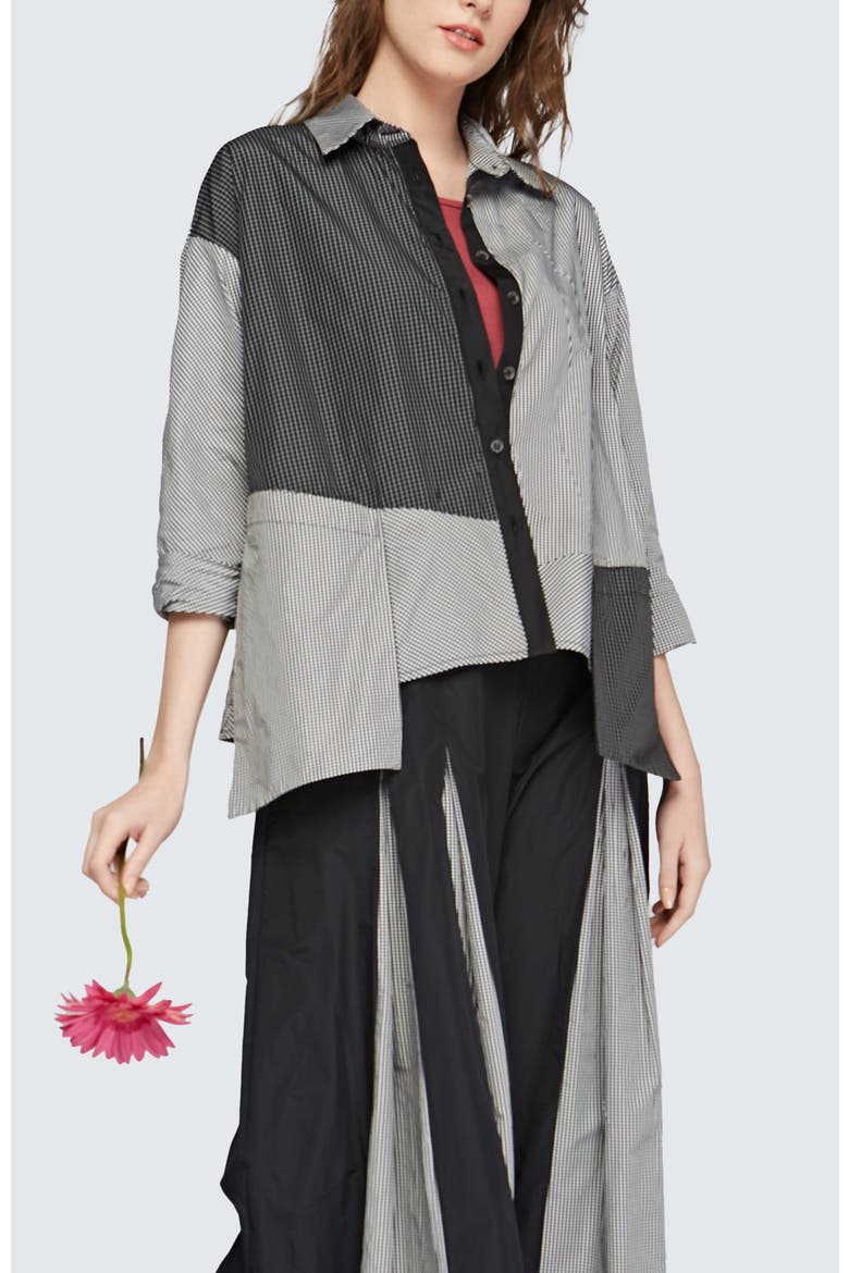 Cleo Checkered Memory Taffeta Shirt, Main, color, Black